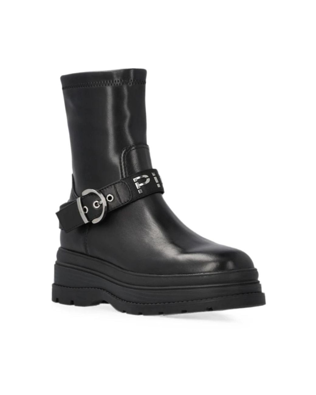 Pinko Black Round Toe Buckle Boots