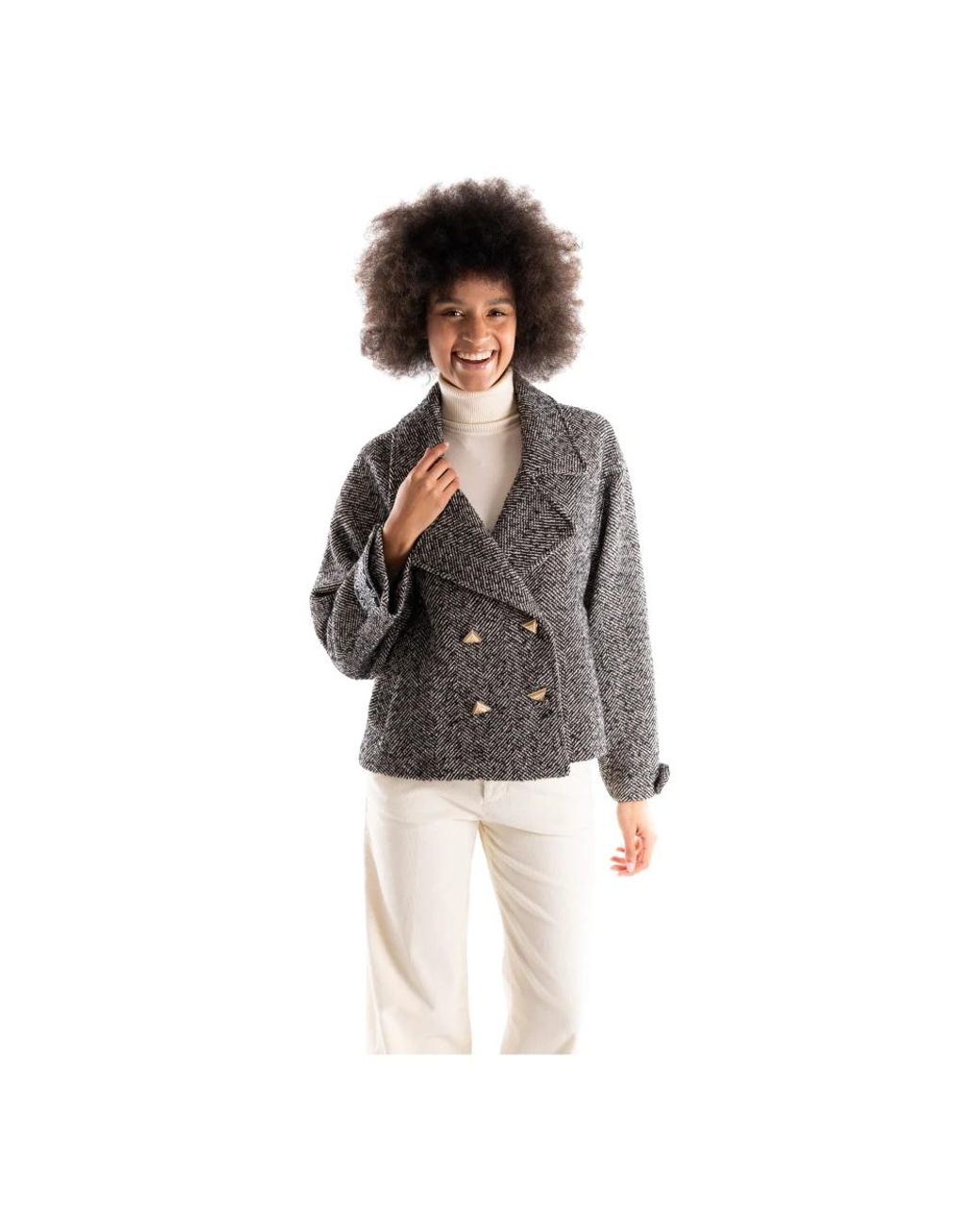 Akep Short Caban Coat in het Black