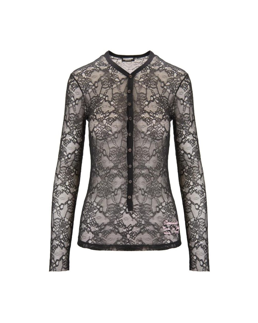 DSquared² Overhemden ,Zwart ,Mini V-Hals Kanten Nachtjapon in het Black