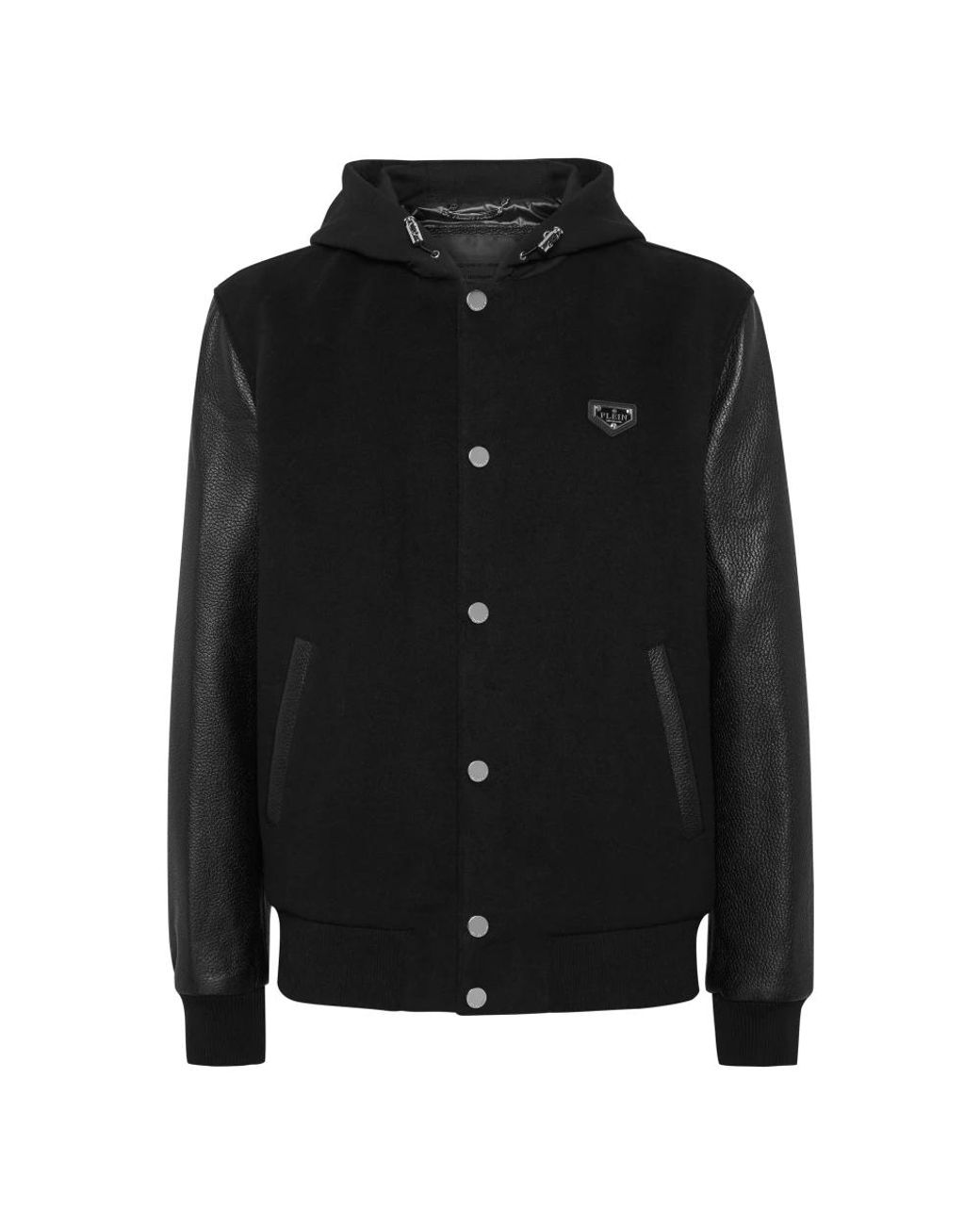 Philipp Plein Jassen ,Zwart ,Katoen Hooded Varsity Bomber Jacket in het Black voor heren