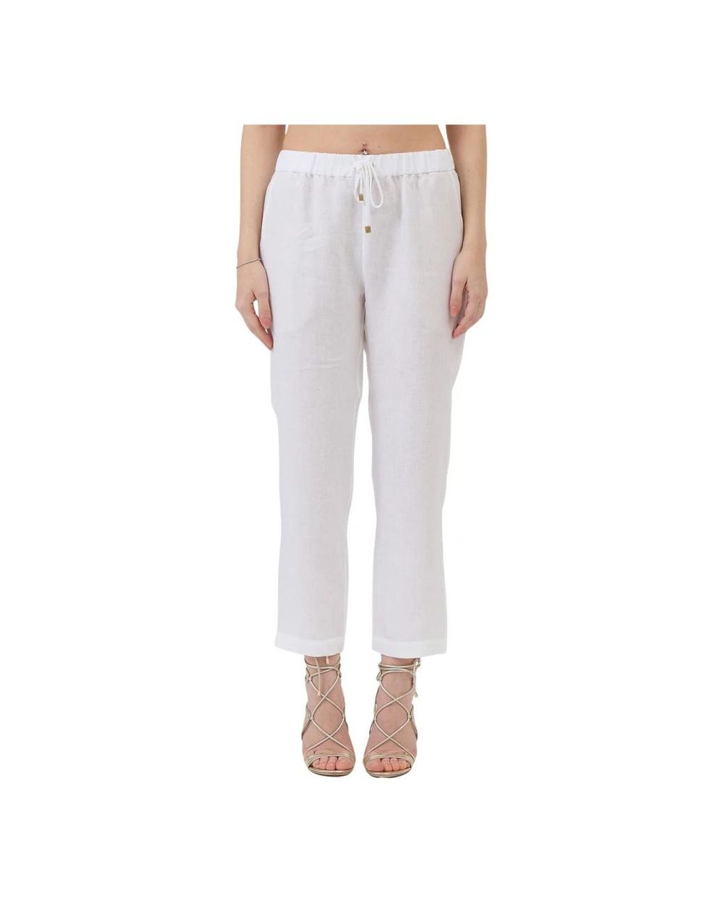 Le Tricot Perugia White Straight Trousers