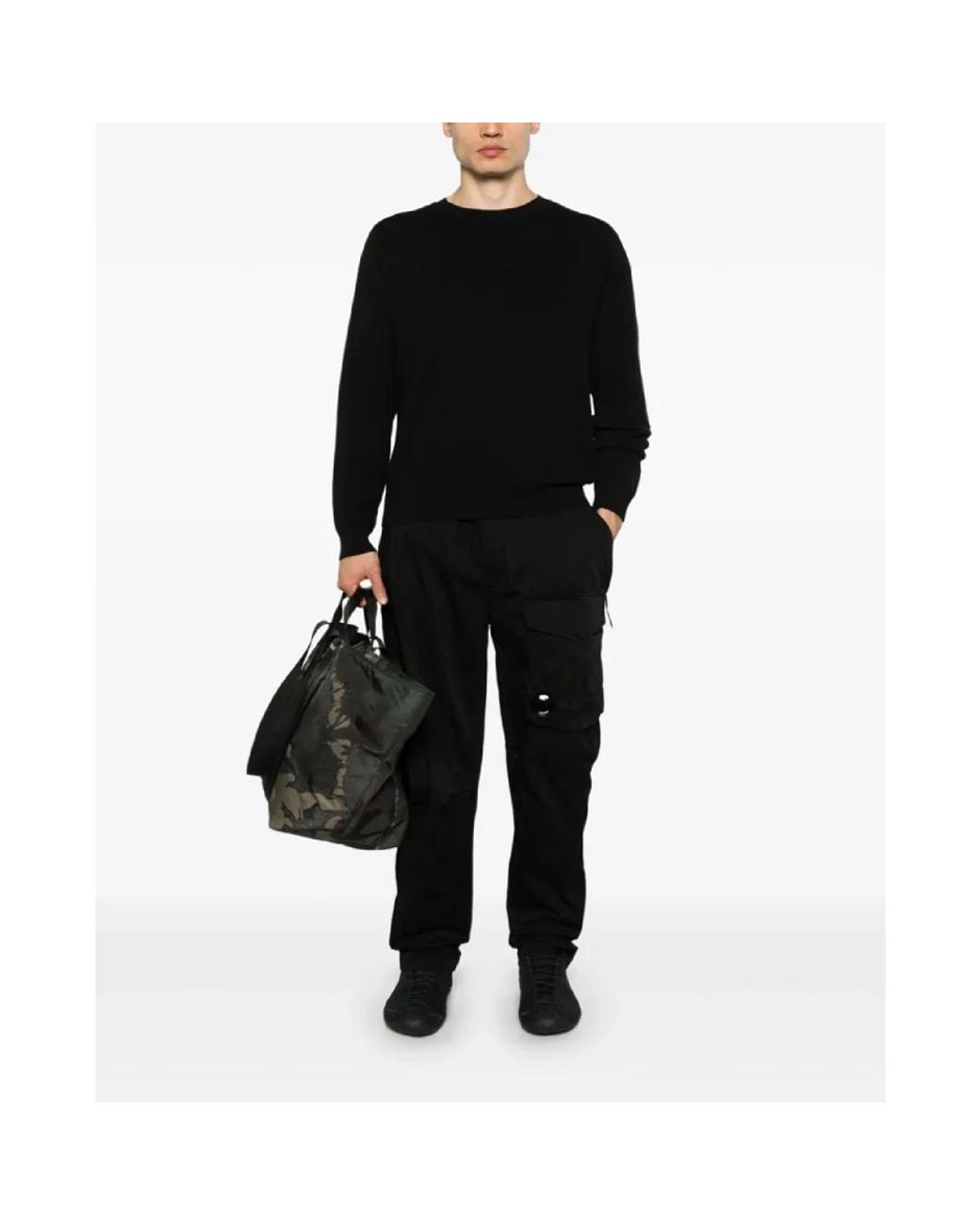 C P Company Black Straight Trousers for men