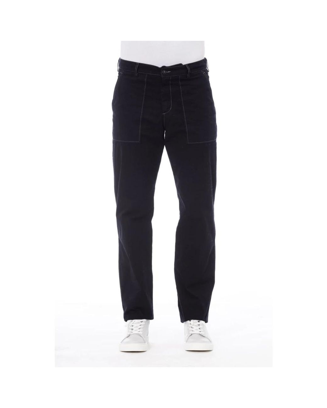 Alpha Studio Blue Straight Trousers for men