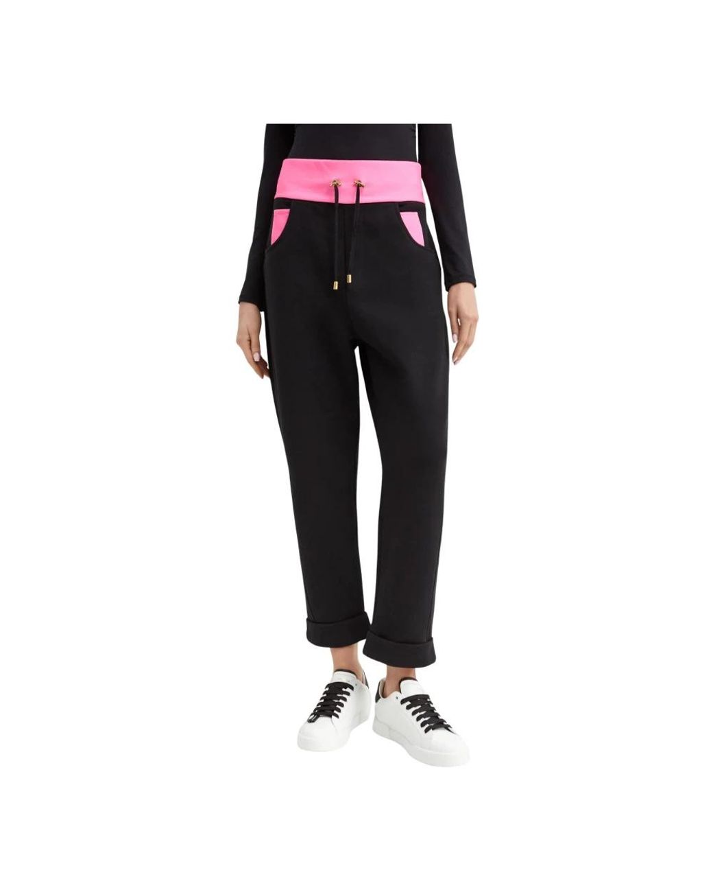Balmain Broeken ,Zwart ,Katoen Zwarte Sweatpants Met Roze Accenten in het Black