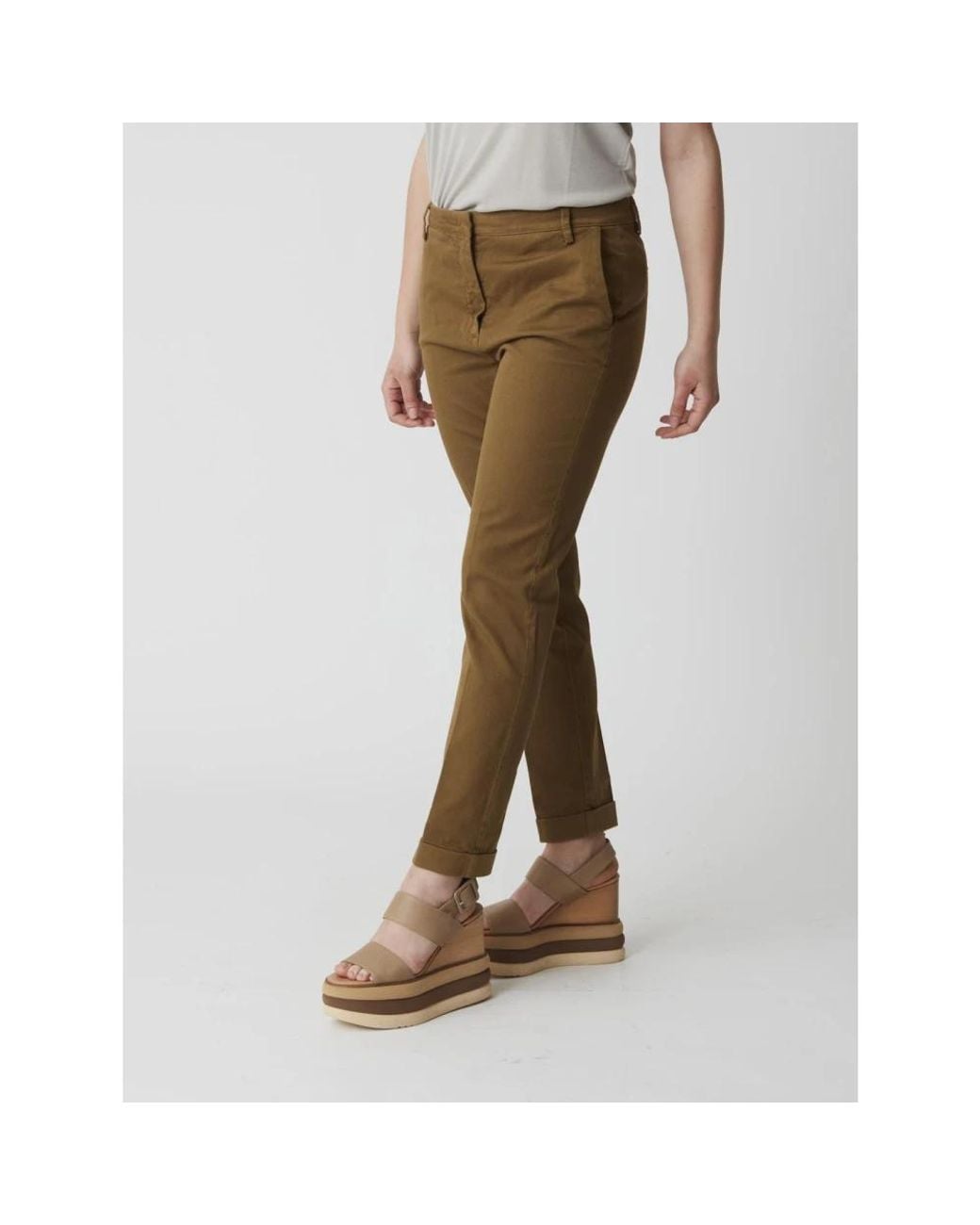 Manila Grace Green Slim-Fit Trousers