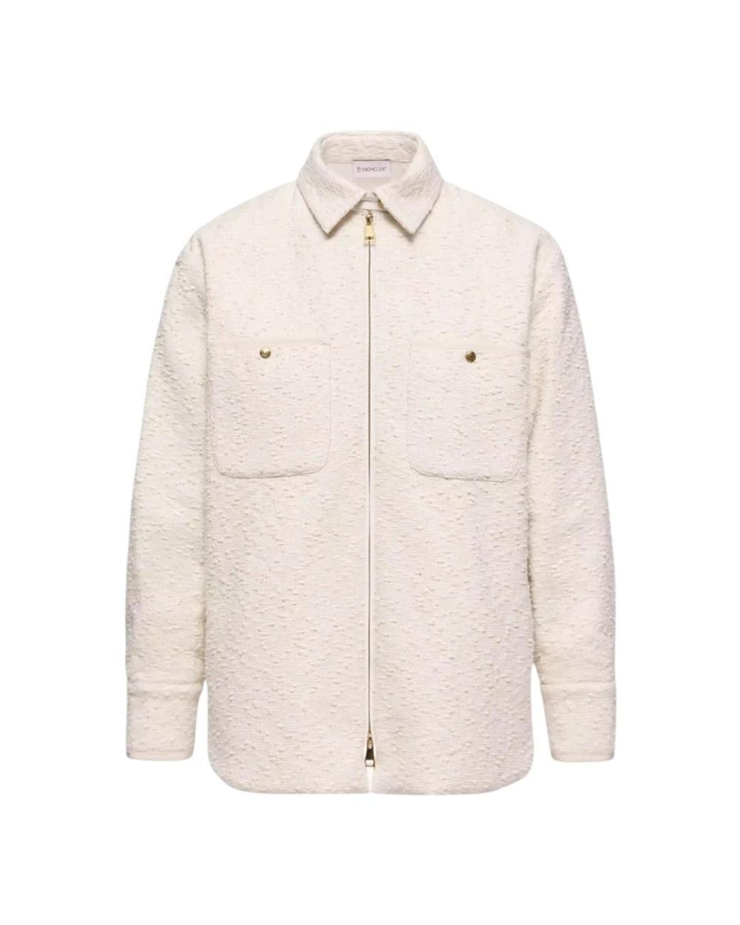 Moncler Jassen ,Katoen Cotton Blend Bouclé Down Shirt Jacket in het Natural