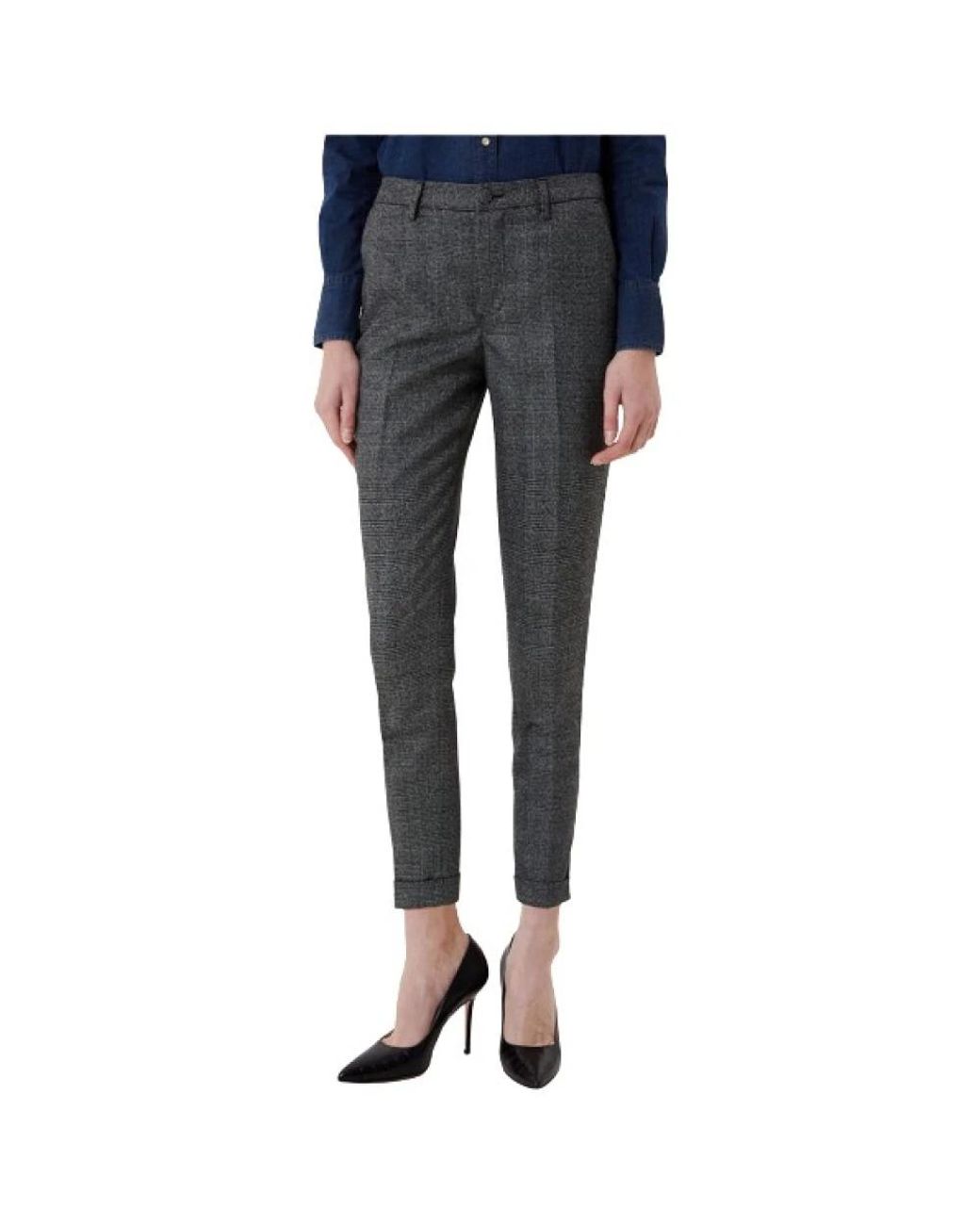 Liu Jo Broeken ,Grijs ,Geruite Broek Met Lurex En Cropped Fit in het Blue