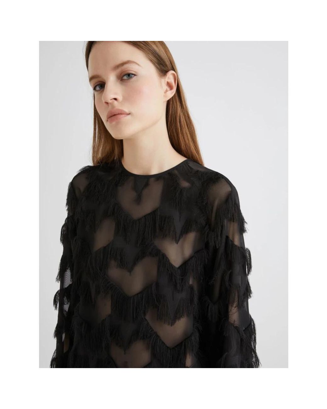 Marella Black Georgette-Bluse Mit Fransen