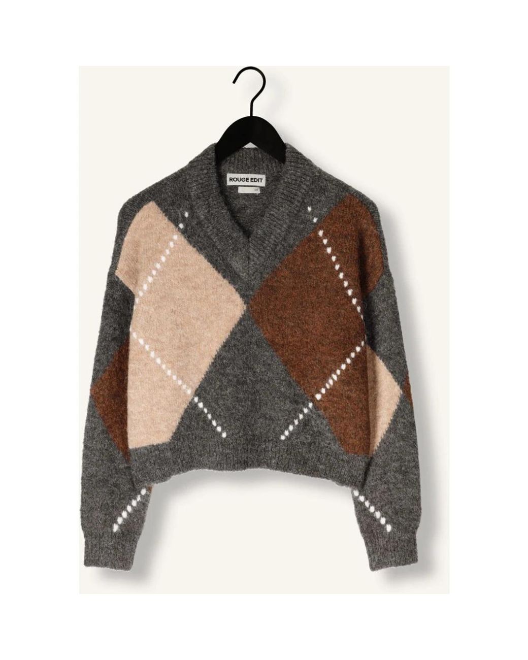 ROUGE EDIT Truien & Vesten ,Veelkleurig ,Wol Rouargyle Ls V Neck Knit in het Black