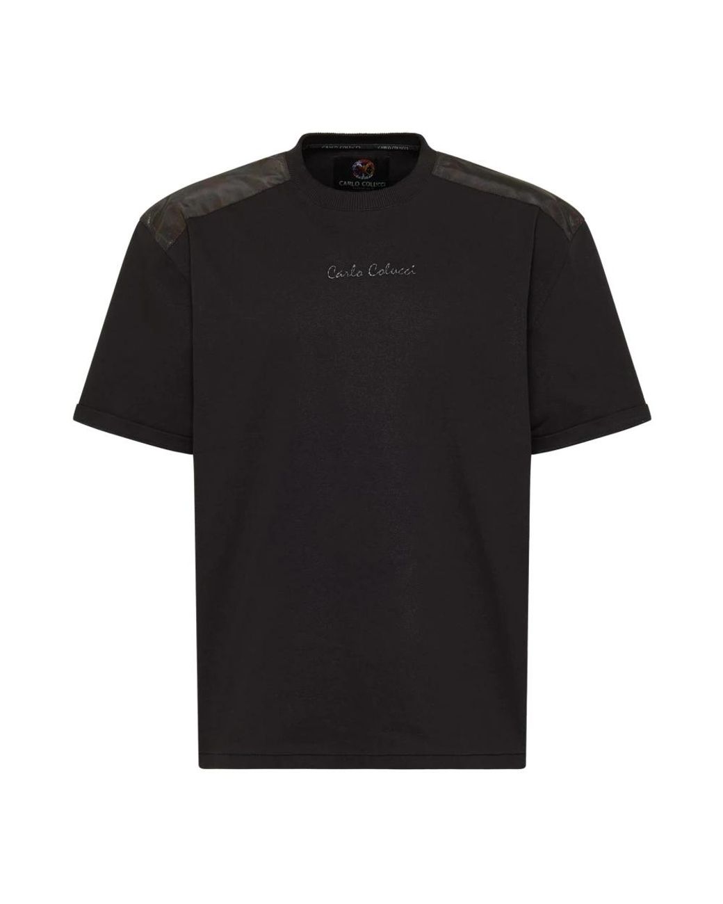 carlo colucci Tops ,Zwart ,Nylon Oversized T-Shirt Met Nylonapplicaties in het Black voor heren