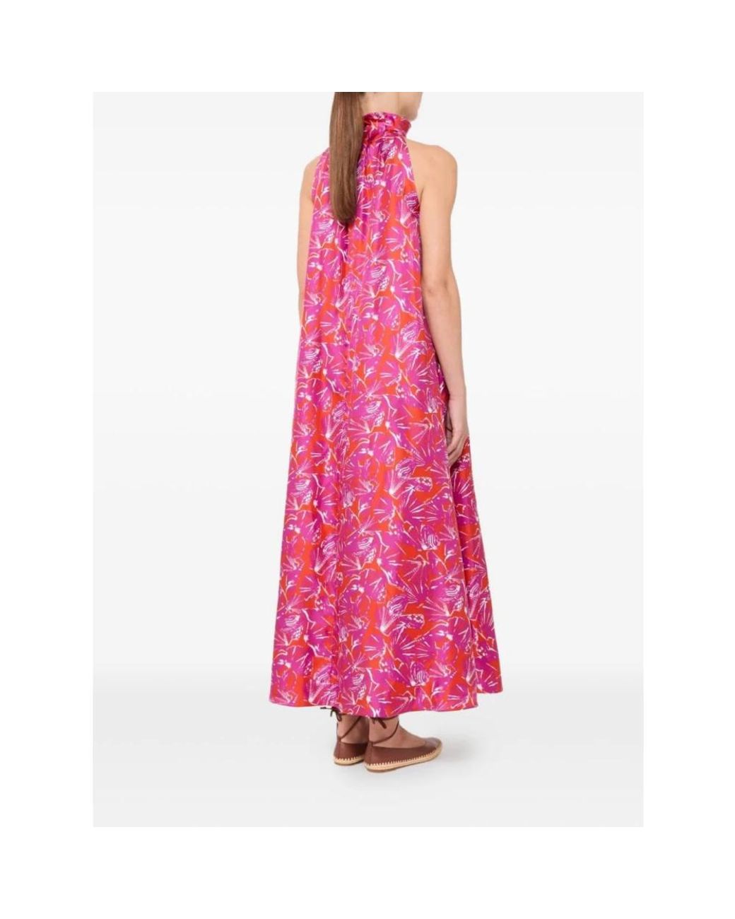 Max Mara Pink Floral-Print Twill Silk Maxi Dress