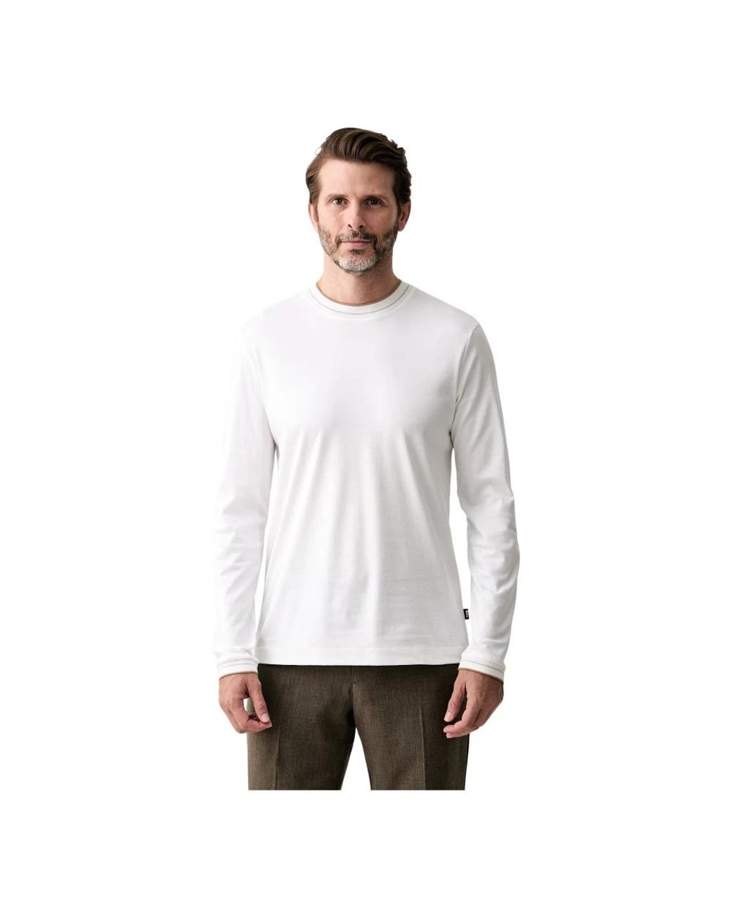 Boss White Long Sleeve T-Shirts for men