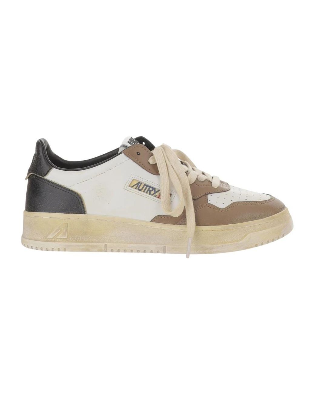 Autry Gray Vintage Color-Block Leather Sneakers With Logo Detailing for men