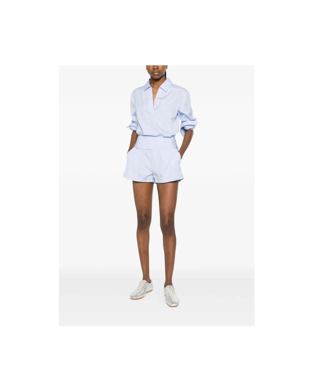 FRAME White Button Striped Shorts