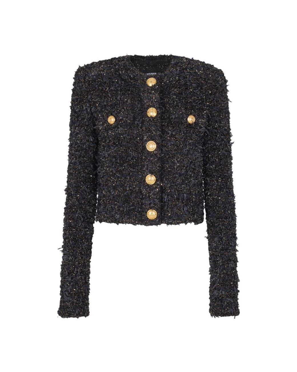 Balmain Cropped Tweed Jasje in het Black