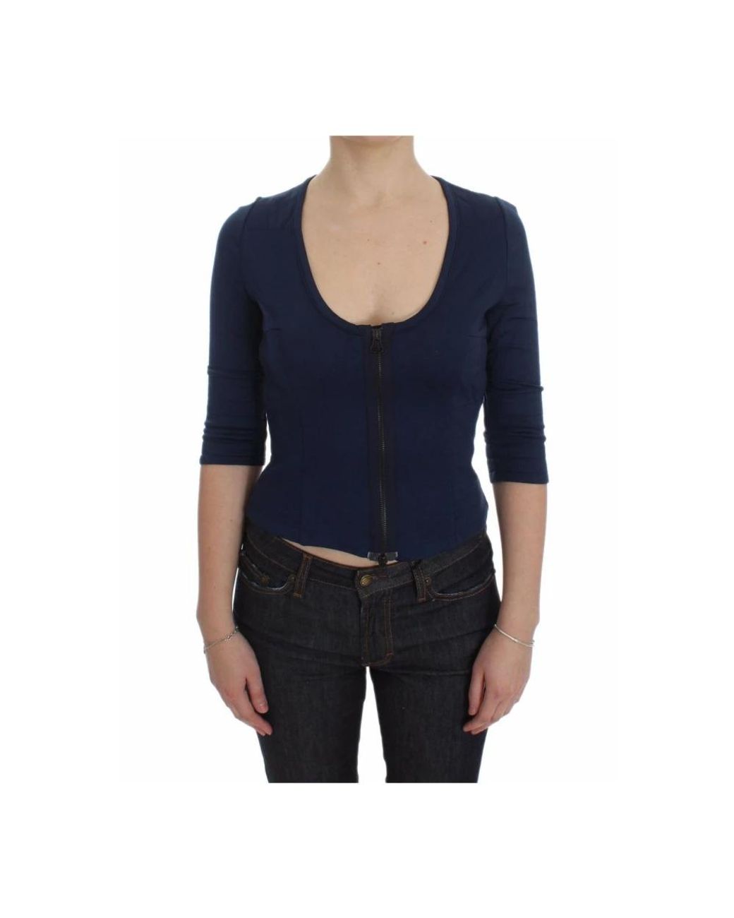 Exte Tops ,Blauw ,Katoen Blauwe Zip Up Blouse Elegant Ontwerp in het Blue