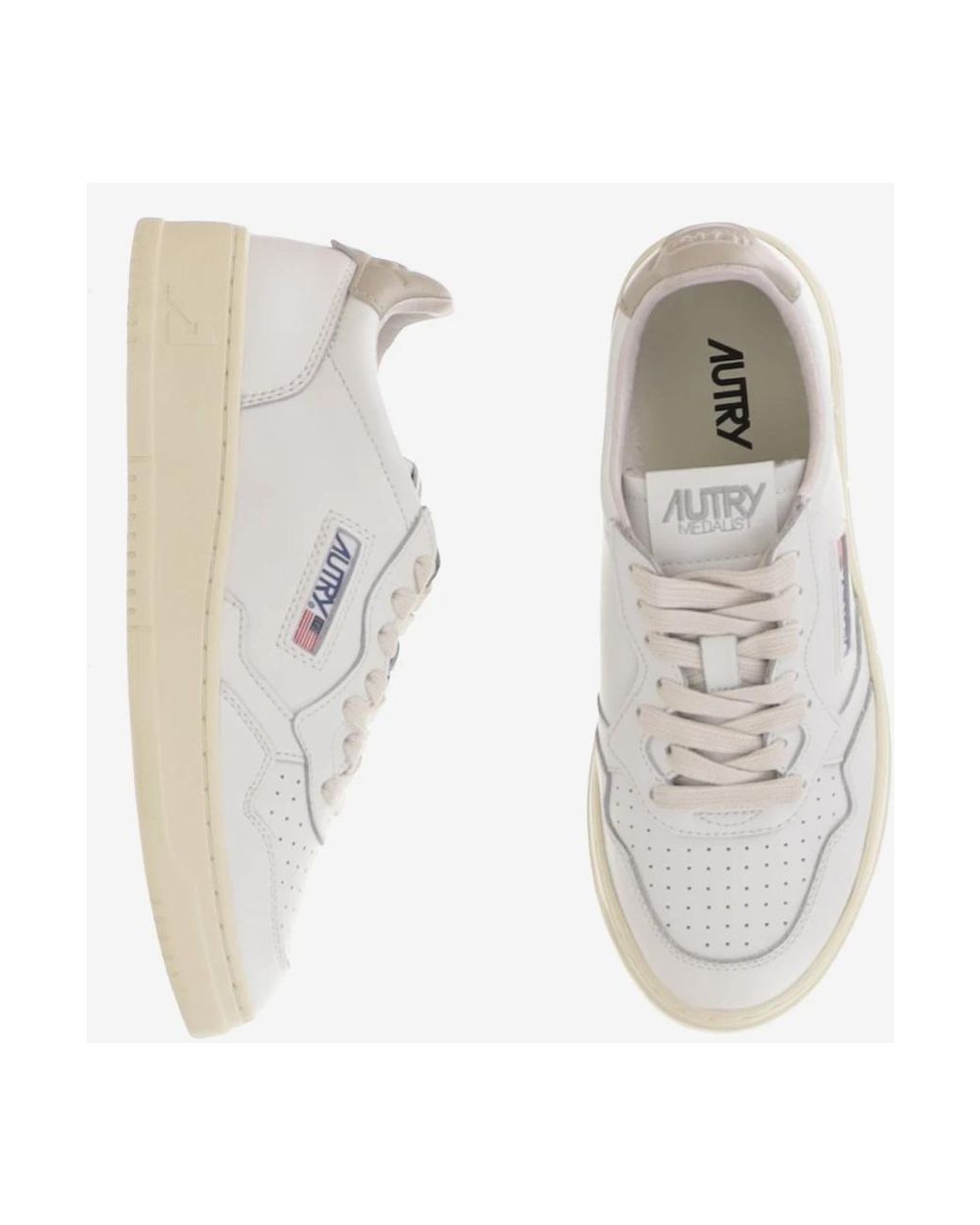 Autry White Leather Sneakers With Front Lacing And Logo Detail