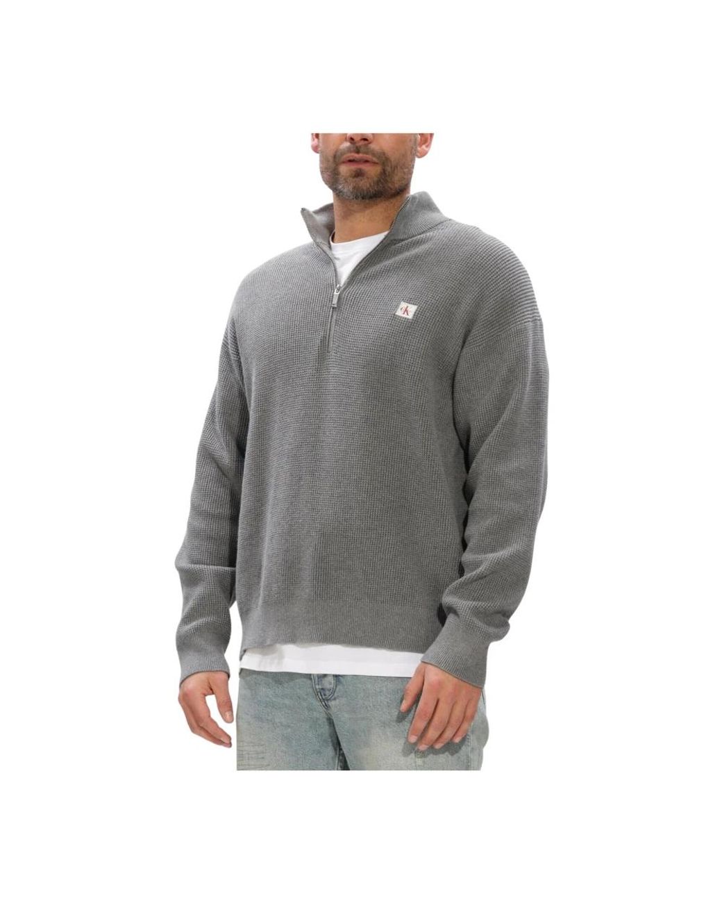 Calvin Klein Truien & Vesten ,Grijs ,Katoen Truien Vesten Ls Ez Cotton Waffle Quarter Zip in het Gray voor heren
