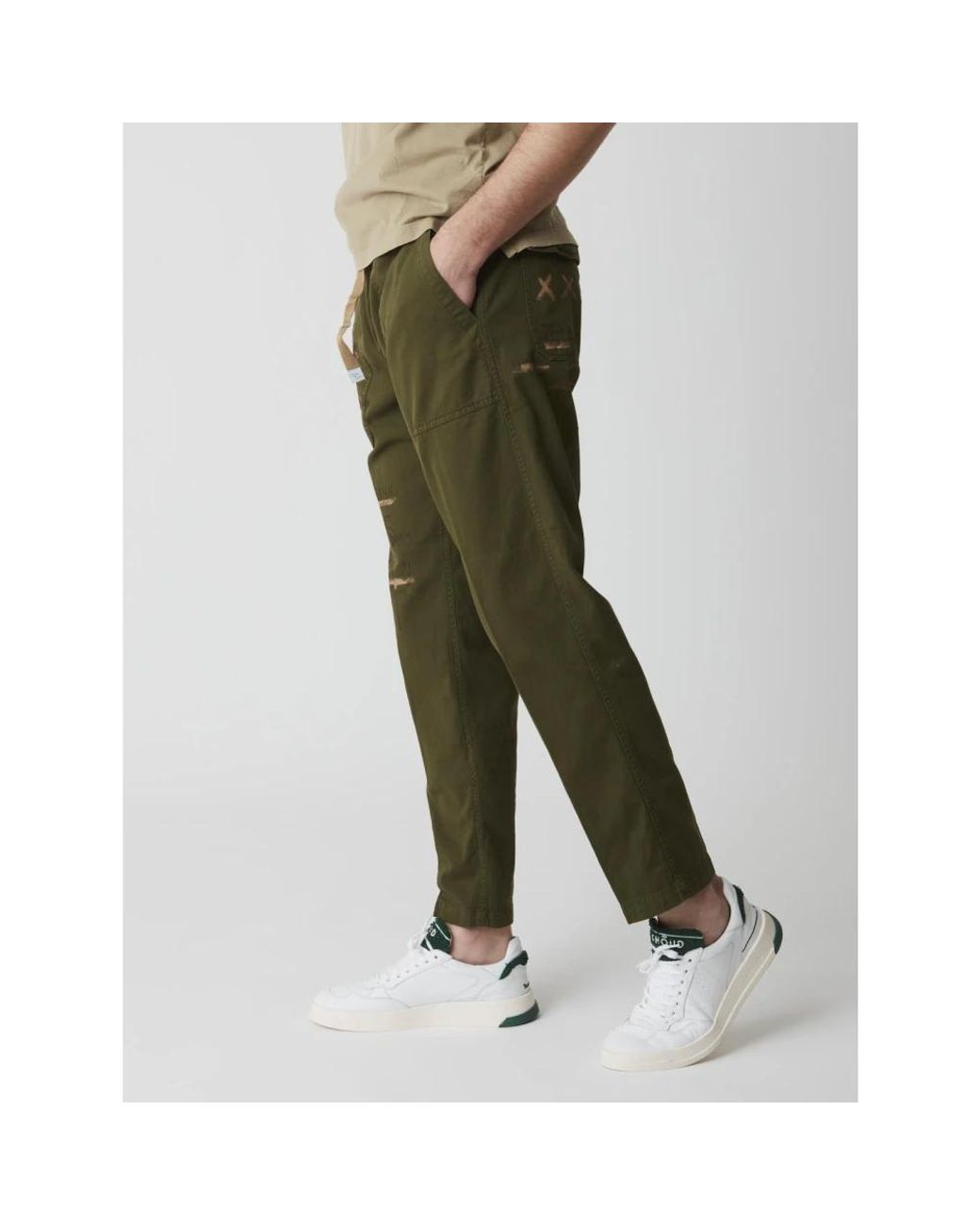 White Sand Green Slim-Fit Trousers for men