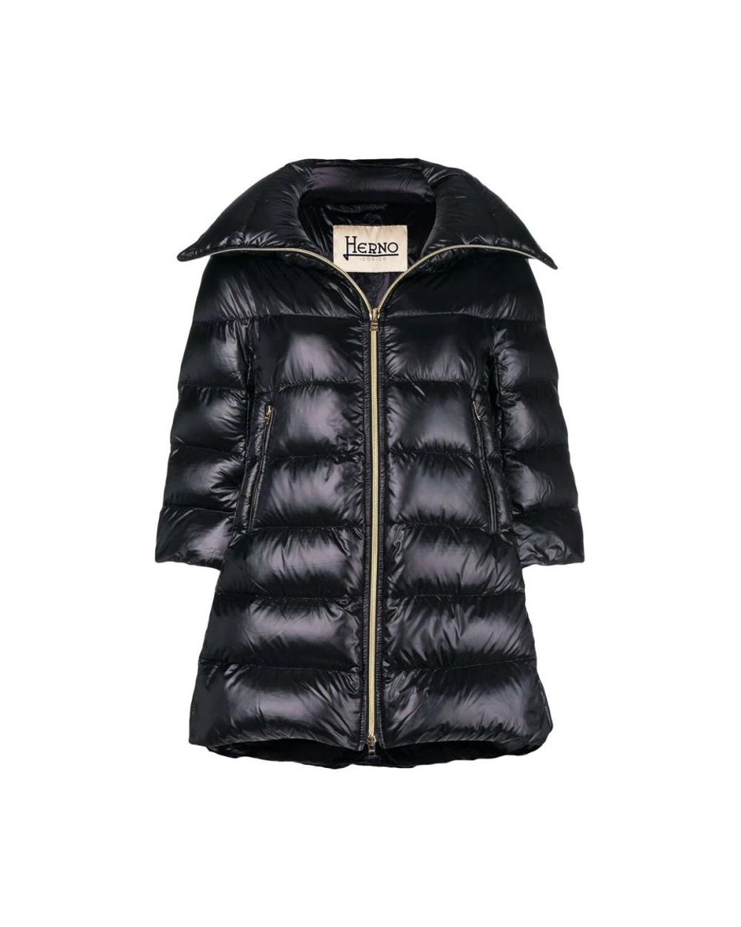 Herno Jassen ,Zwart ,Zwarte Puffer Voorkant Geritste Jas in het Black