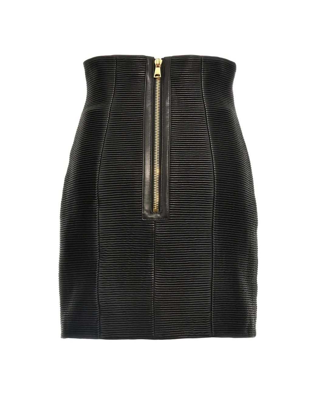 Balmain Black Leather Skirts