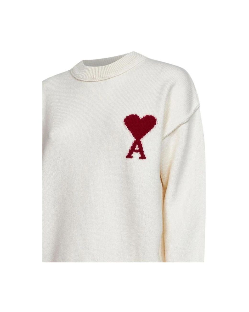 AMI White Round-Neck Knitwear
