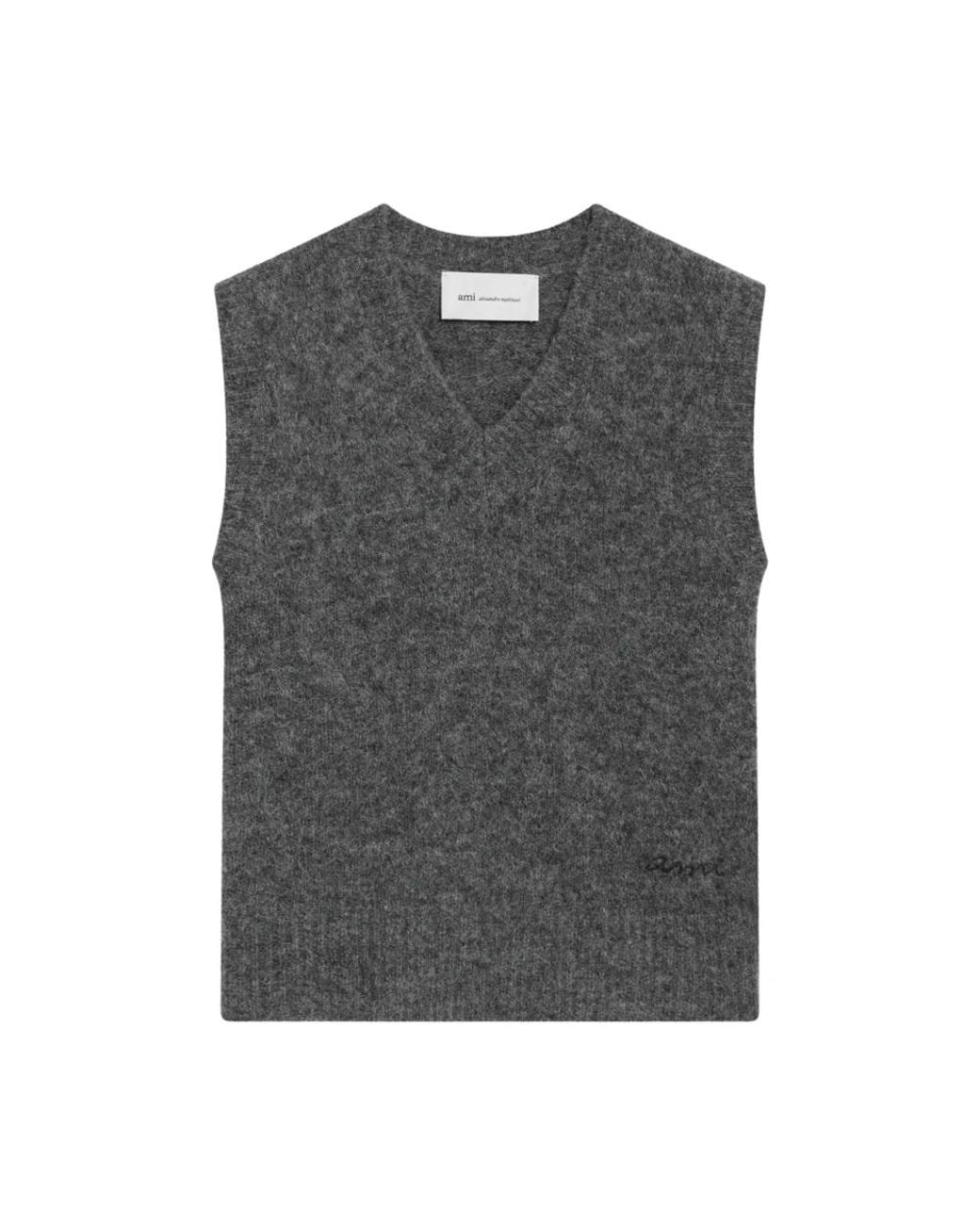 AMI Gray V-Neck Knitwear