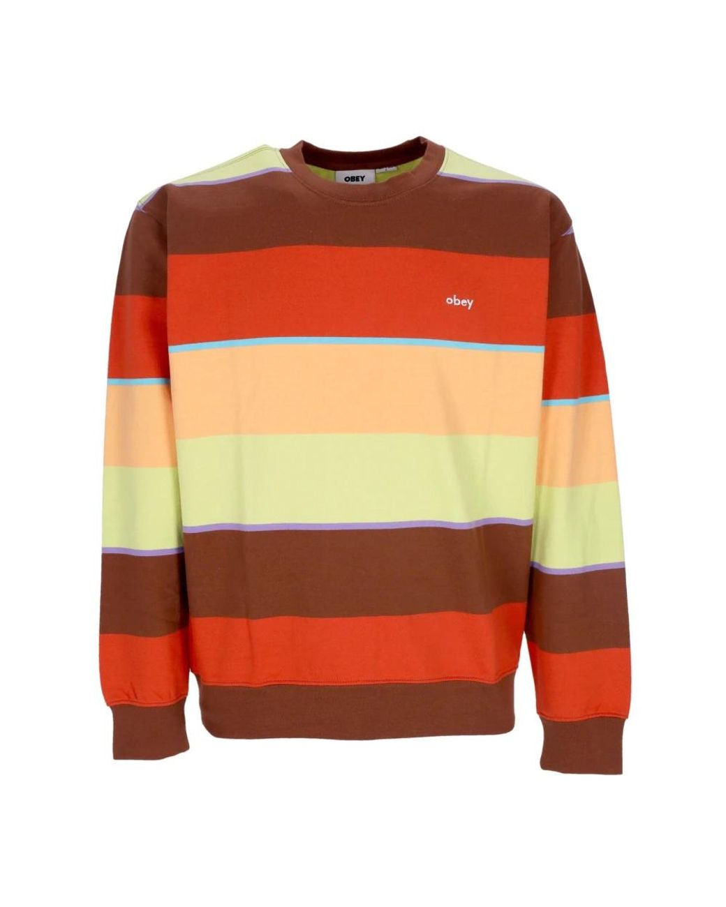 Obey Hoodies & Sweatvesten ,Veelkleurig ,Katoen Gestreepte Crewneck Sweatshirt Sepia Multi in het Orange voor heren