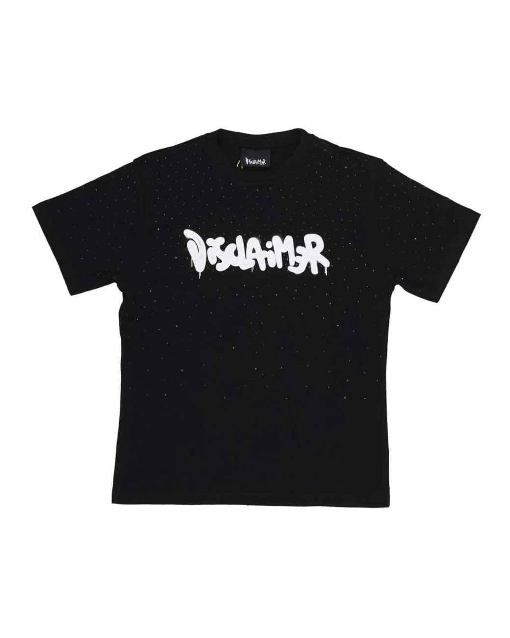 DISCLAIMER Tops ,Zwart ,Katoen Zwarte Strass Tee Met Korte Mouwen in het Black