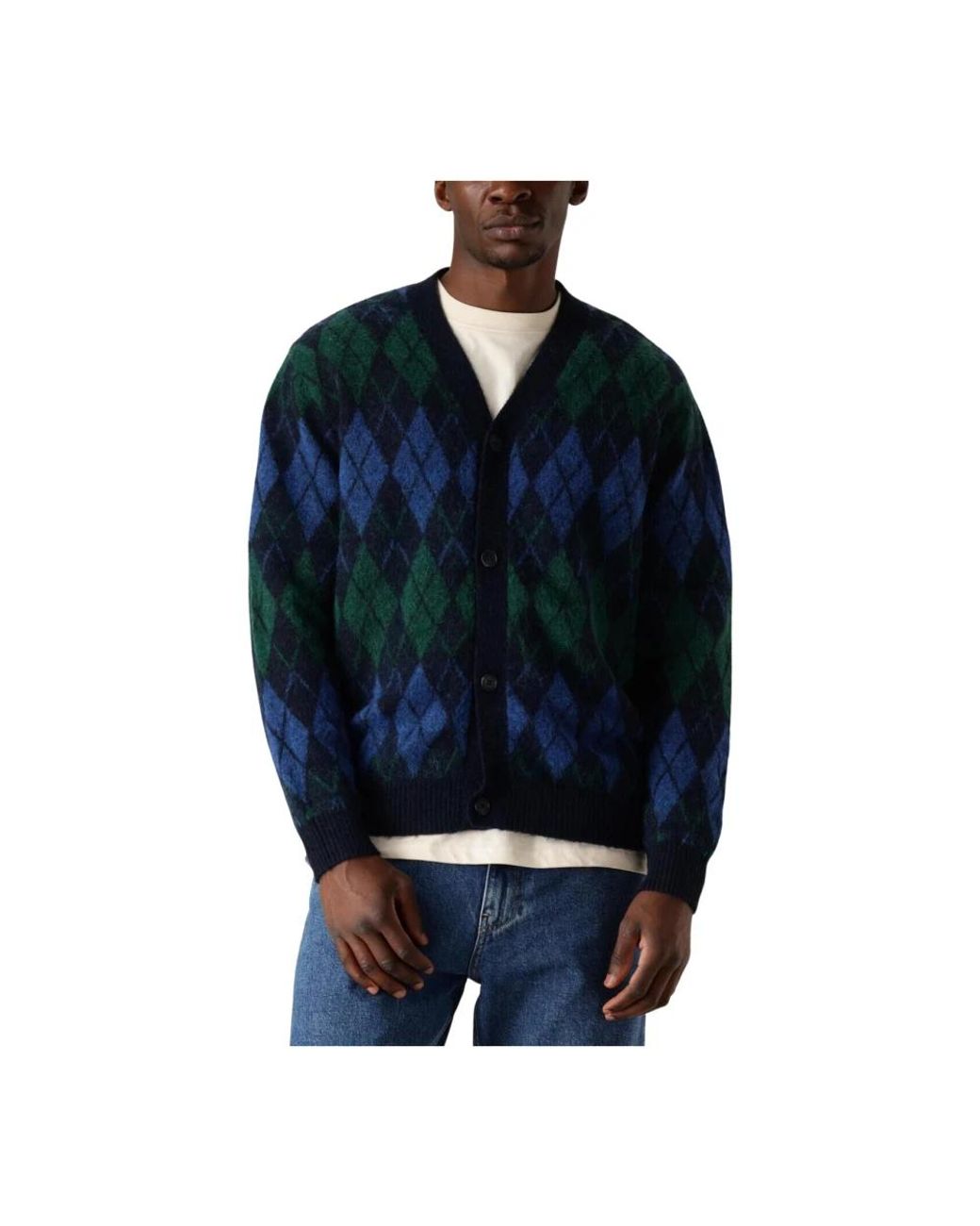 SELECTED Truien & Vesten ,Blauw ,Relaxed Argyle Cardigan Voor in het Black voor heren