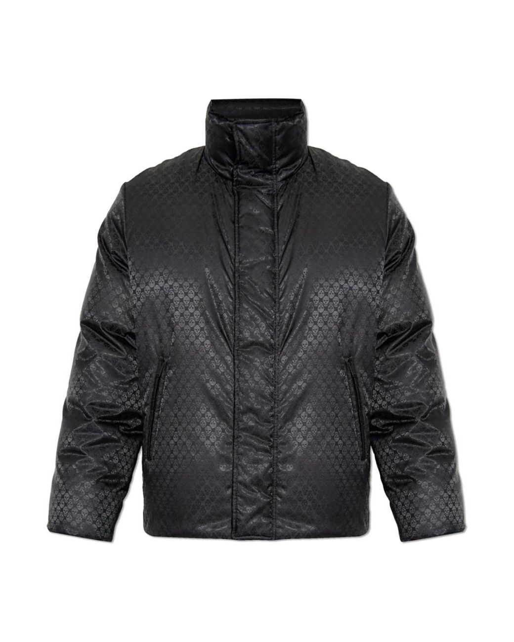 McQueen Jassen ,Zwart ,Satijn Gewatteerde Jas Met Logo in het Gray voor heren