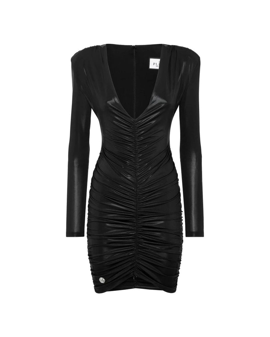 Philipp Plein Padded Shoulder Mini Dress in het Black