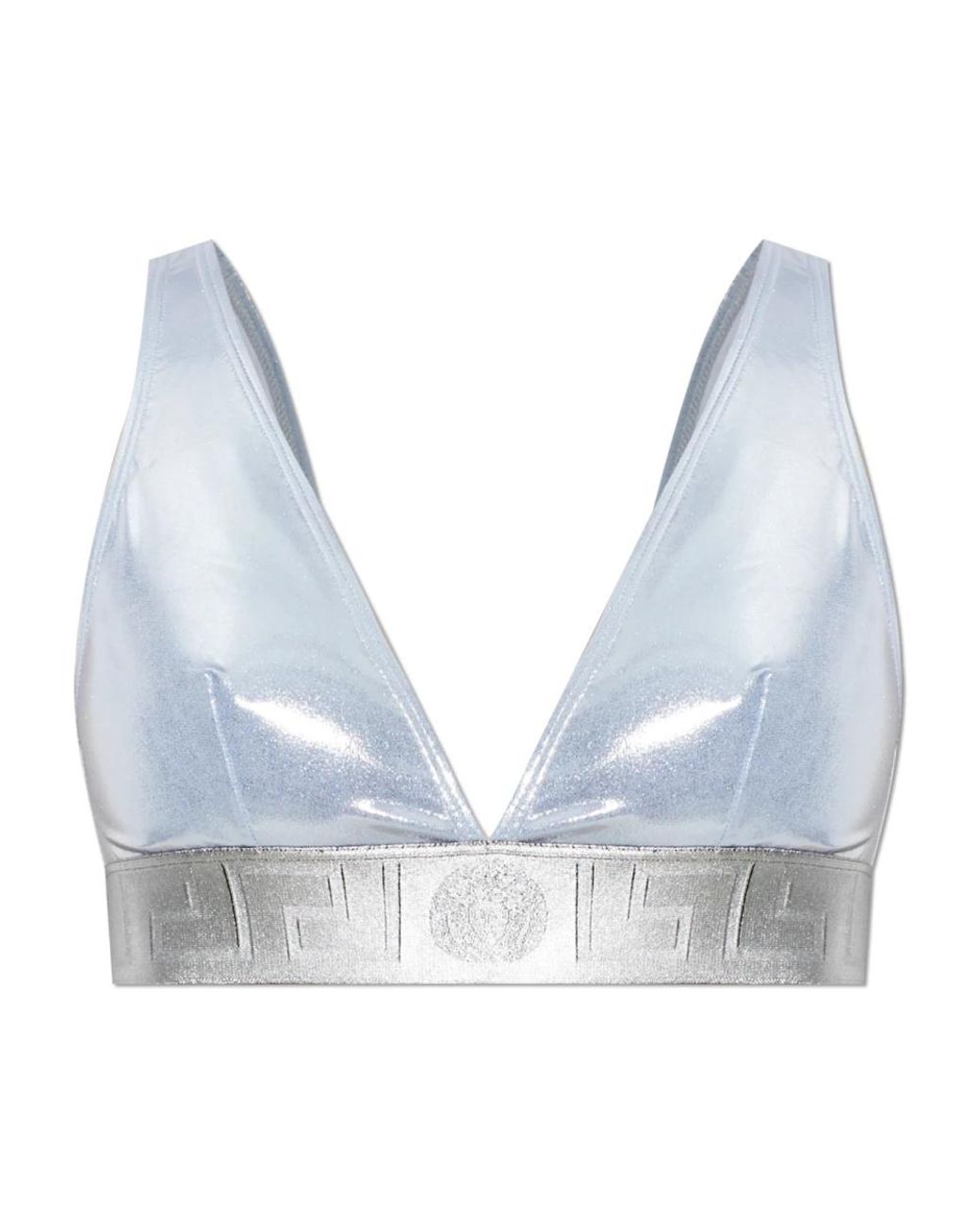 Versace Badmode ,Grijs ,Polyester Metallic Triangle Bikini Top in het Blue