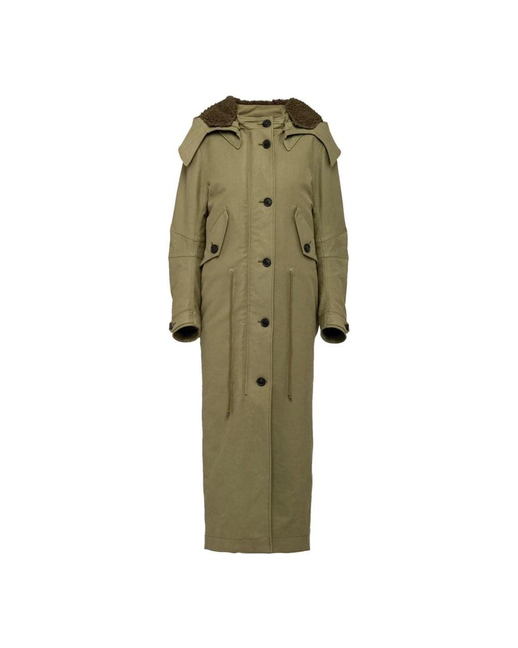 Parka Largo Verde Militar Con Capucha Desmontable, Mujer, Talla Prada de color Green