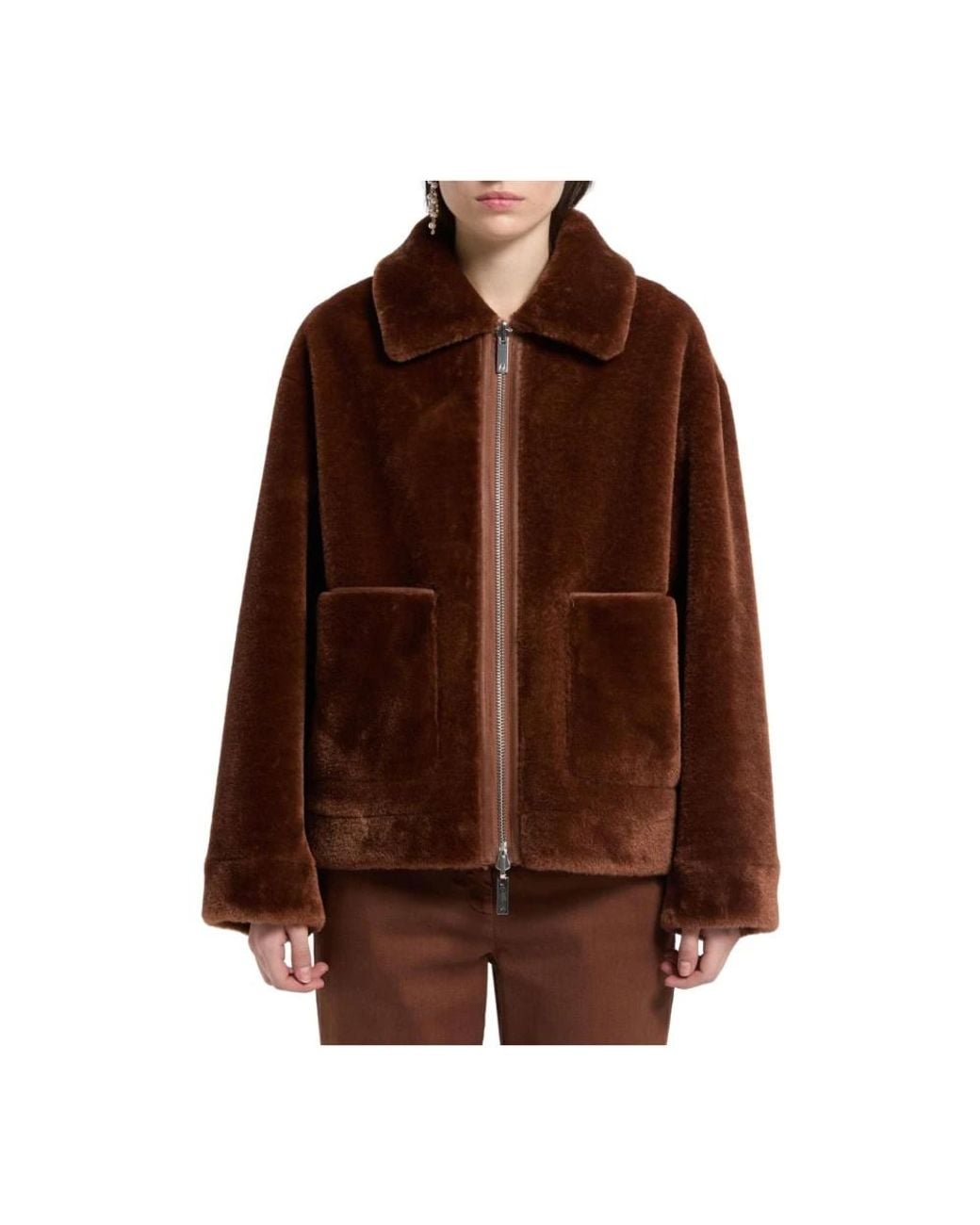 Marella Brown Faux Fur & Shearling Jackets