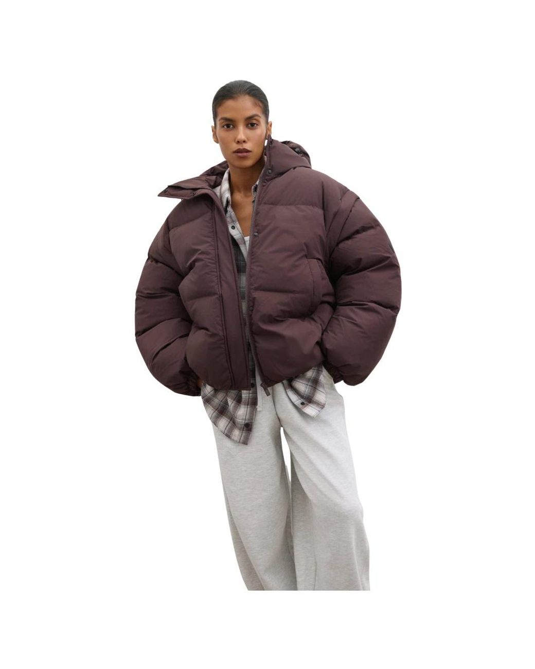 ESTRO Jassen ,Bruin ,Polyester Convertible Oversize Jacket in het Brown