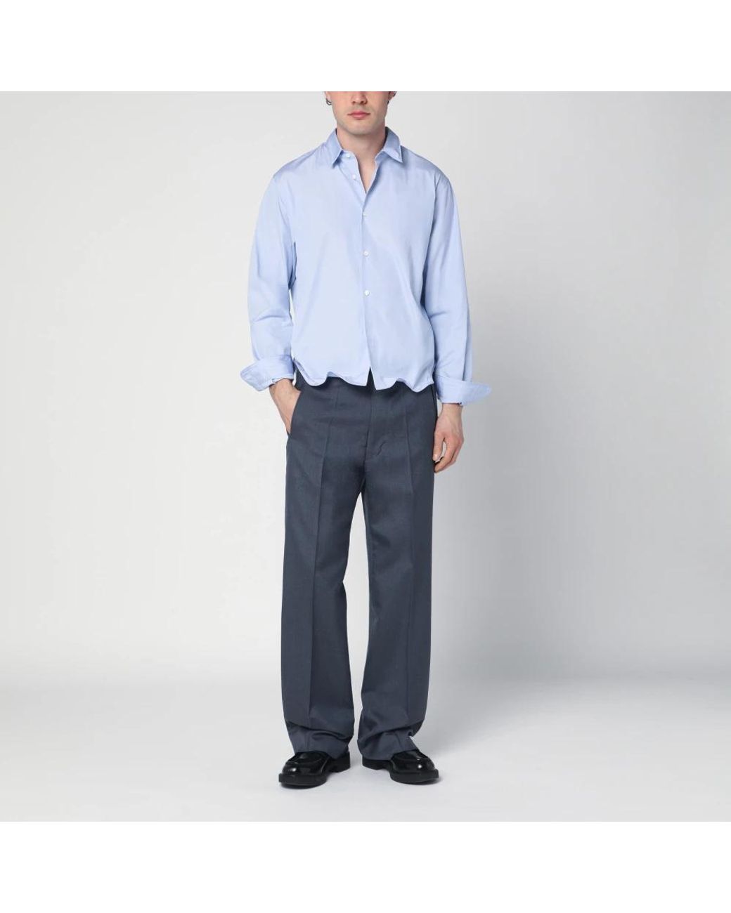 Prada Blue Mohair And Silk Straight Pants for men