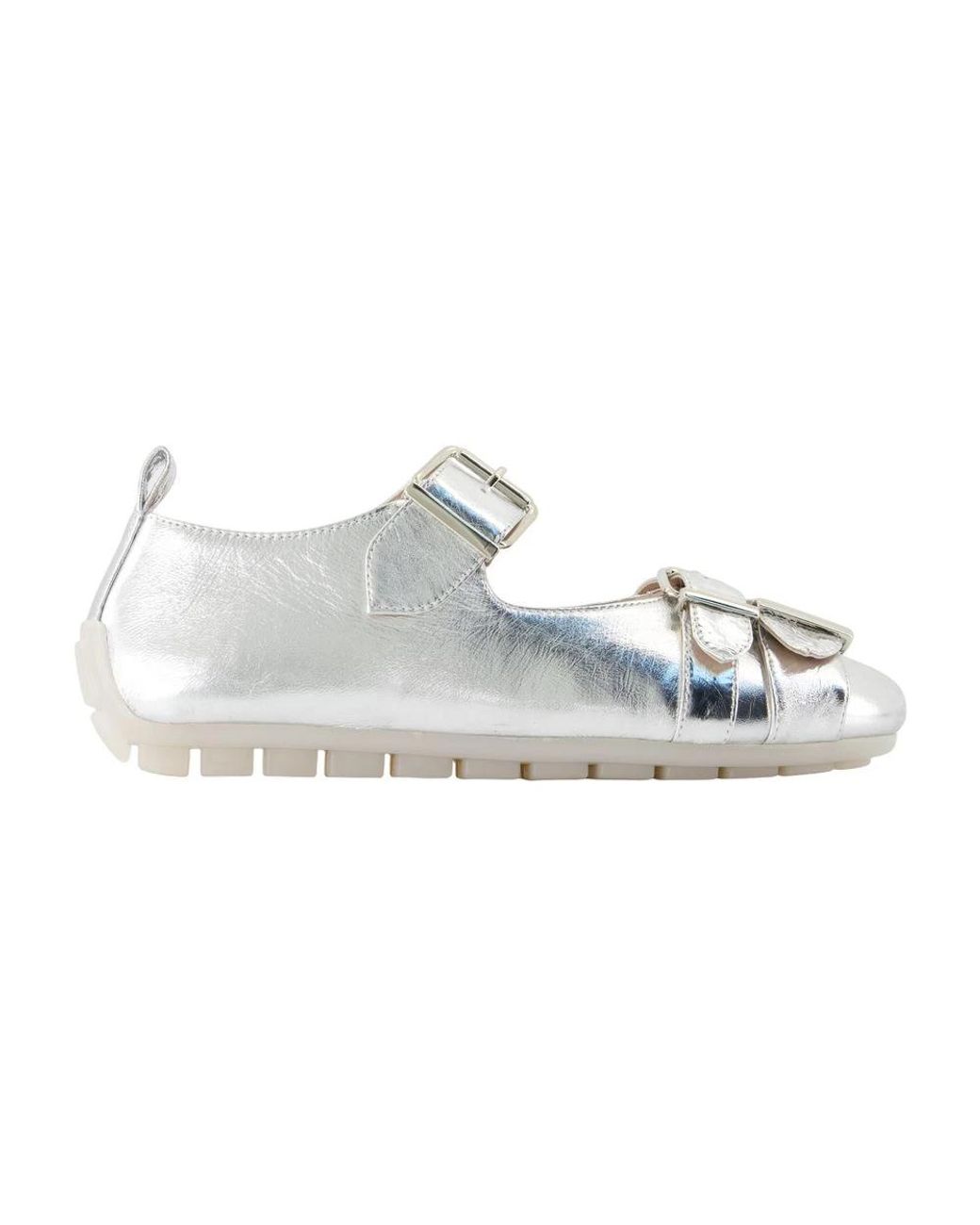 Simone Rocha Schoenen ,Grijs ,Leer Zilver Glitter Leren Ballerina Schoenen in het White