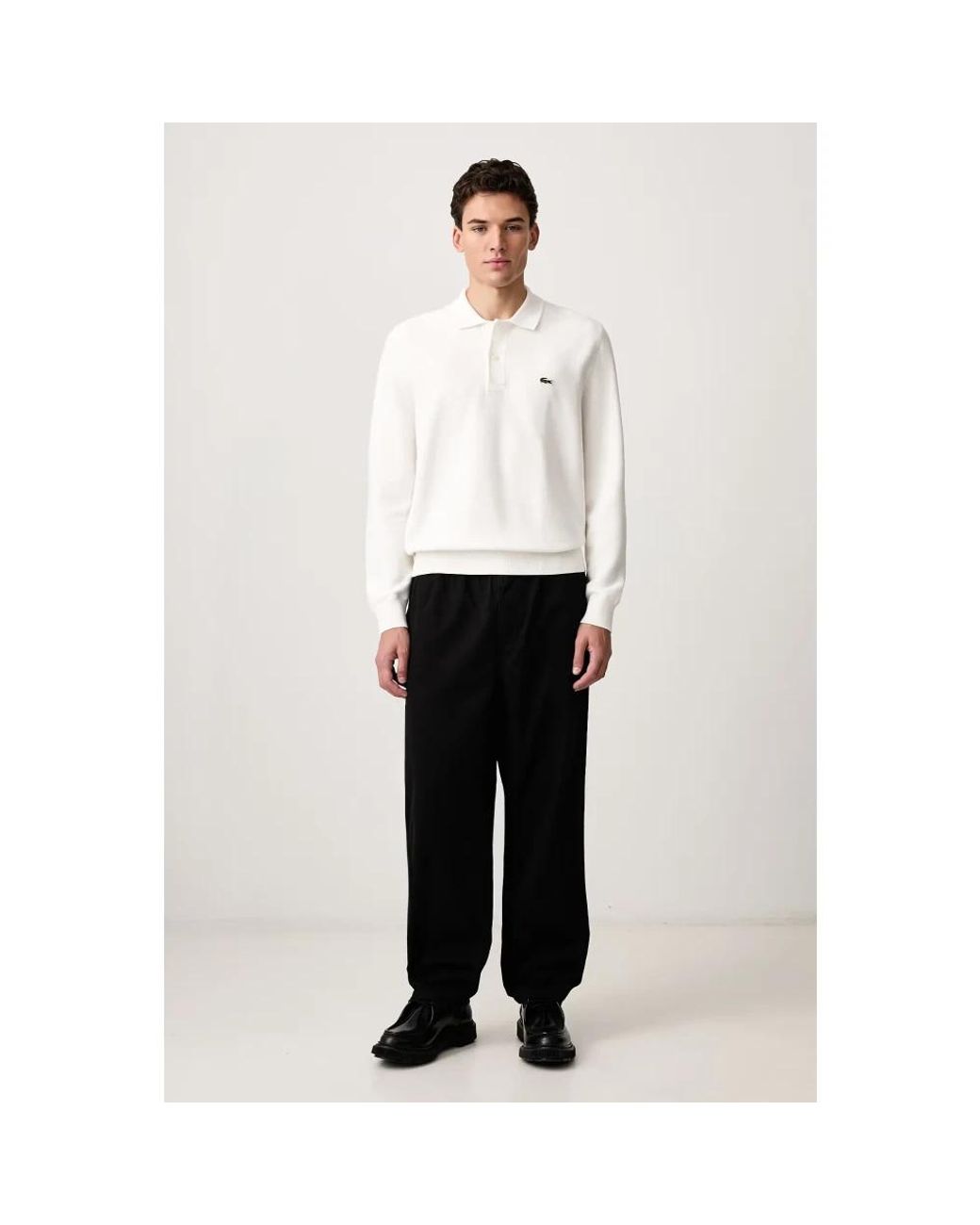 Lacoste Gestricktes Langarm-Polohemd in White für Herren