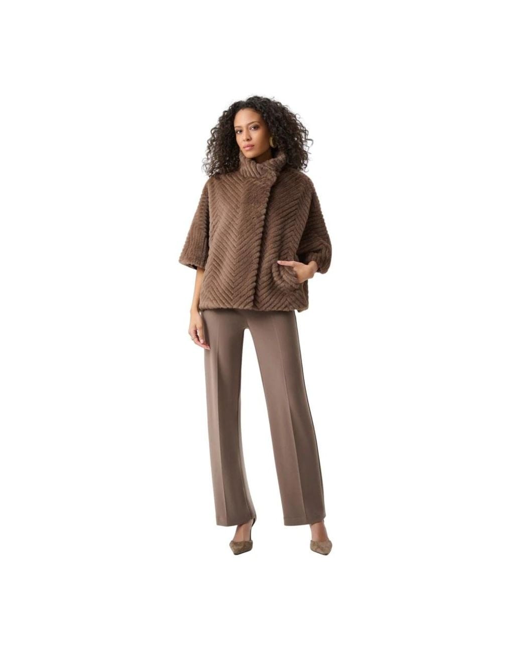 Joseph Ribkoff Brown Faux Fur & Shearling Jackets