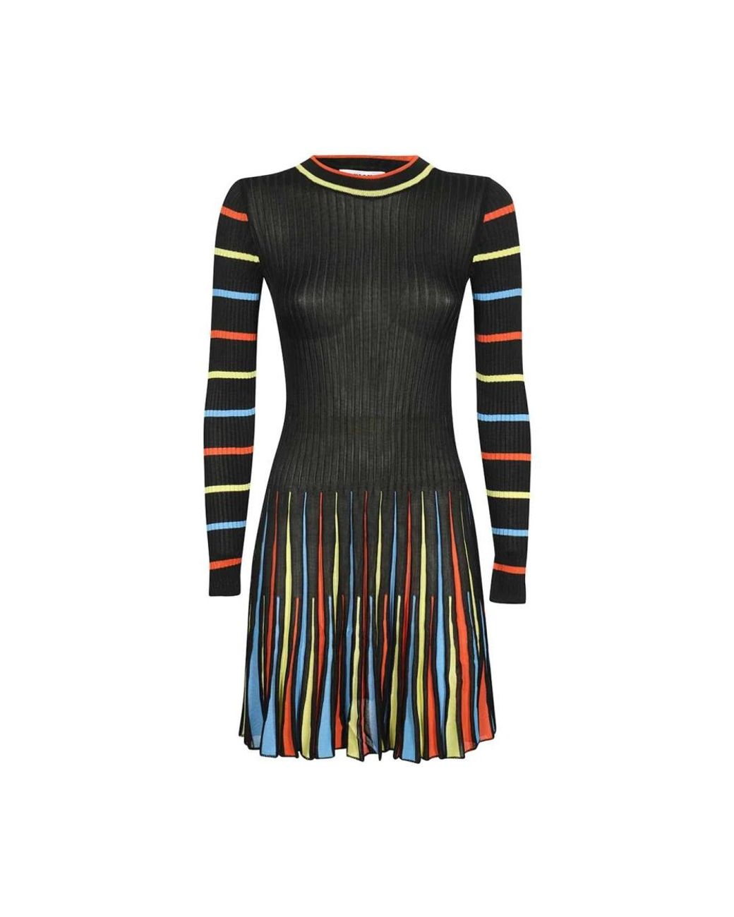 MSGM Black Geripptes Viskosekleid