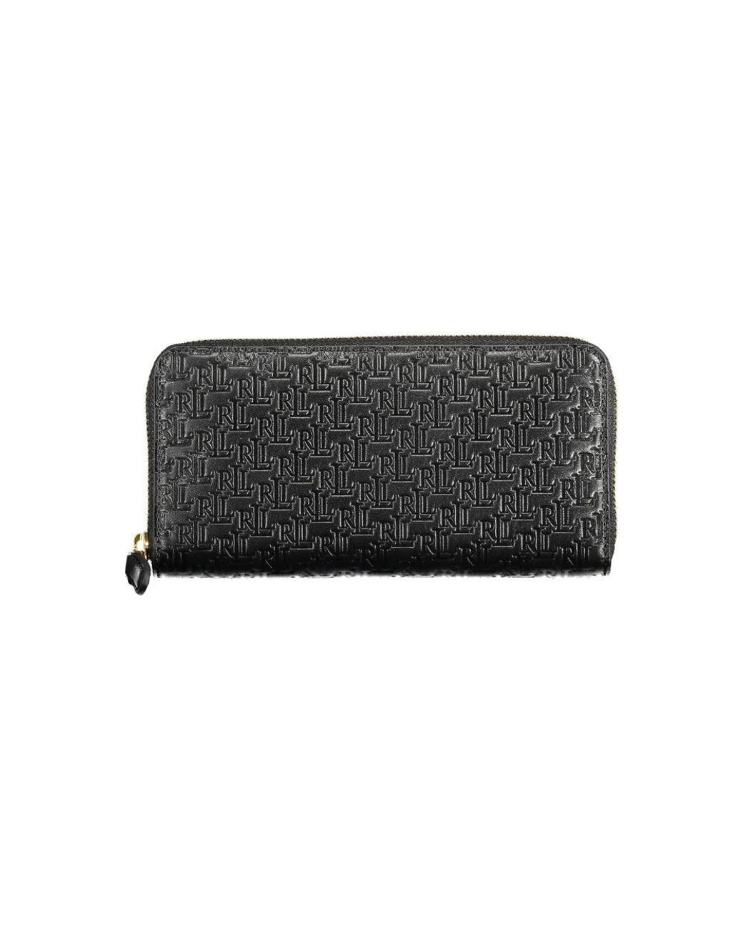 Ralph Lauren Accessoires ,Zwart ,Zwarte Leren Portemonnee Met Rits in het Black