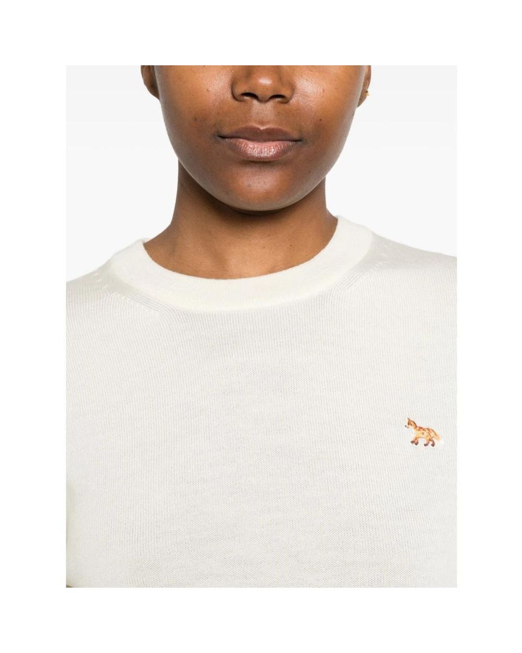 Maison Kitsuné White Round-Neck Knitwear