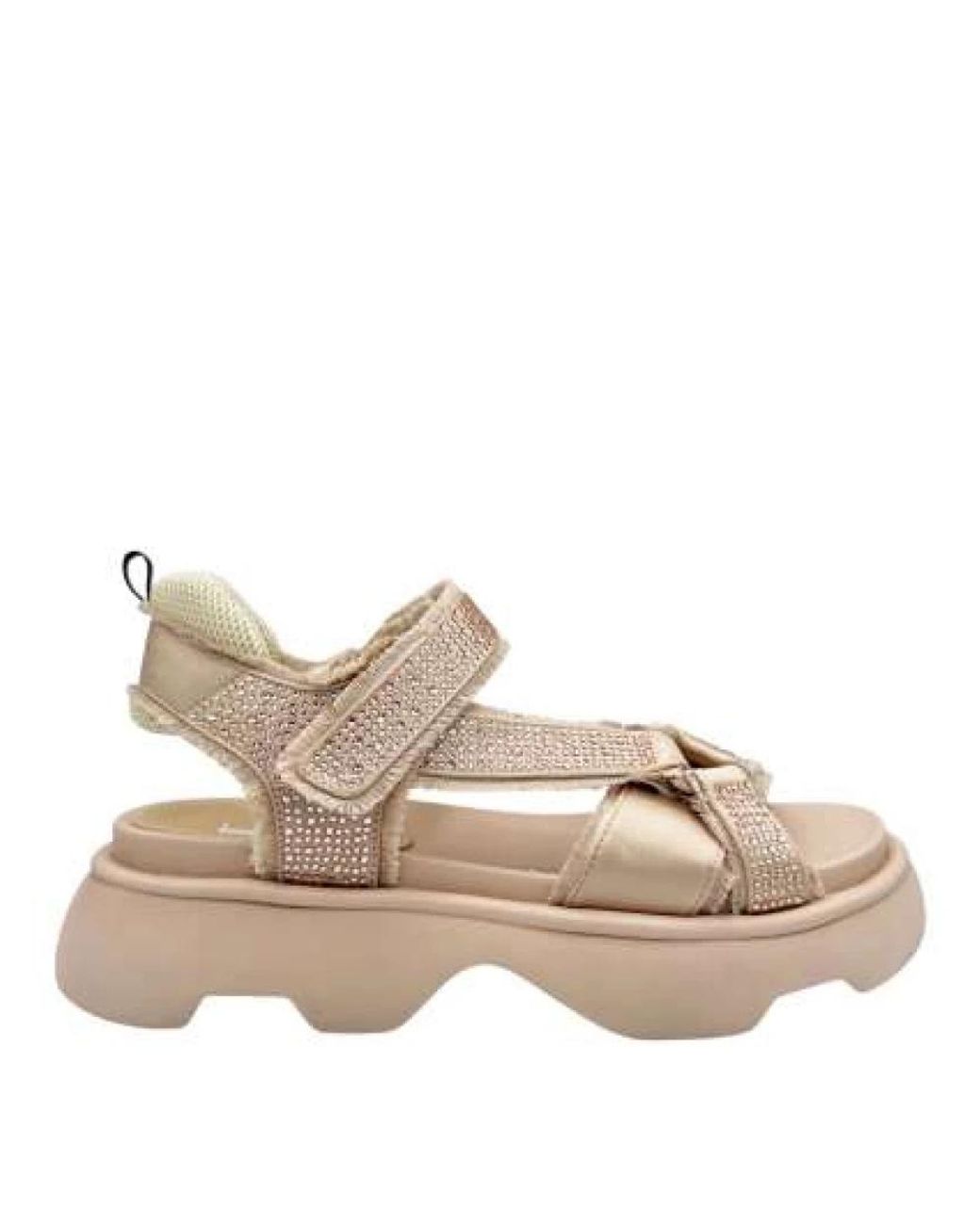 Jeannot Natural Satin-Sandalen Mit Strasssteinen
