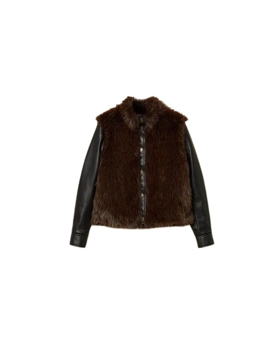 Twinset Brown Faux Fur & Shearling Jackets