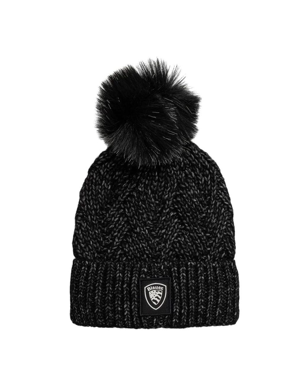 Blauer Black Bommelmütze