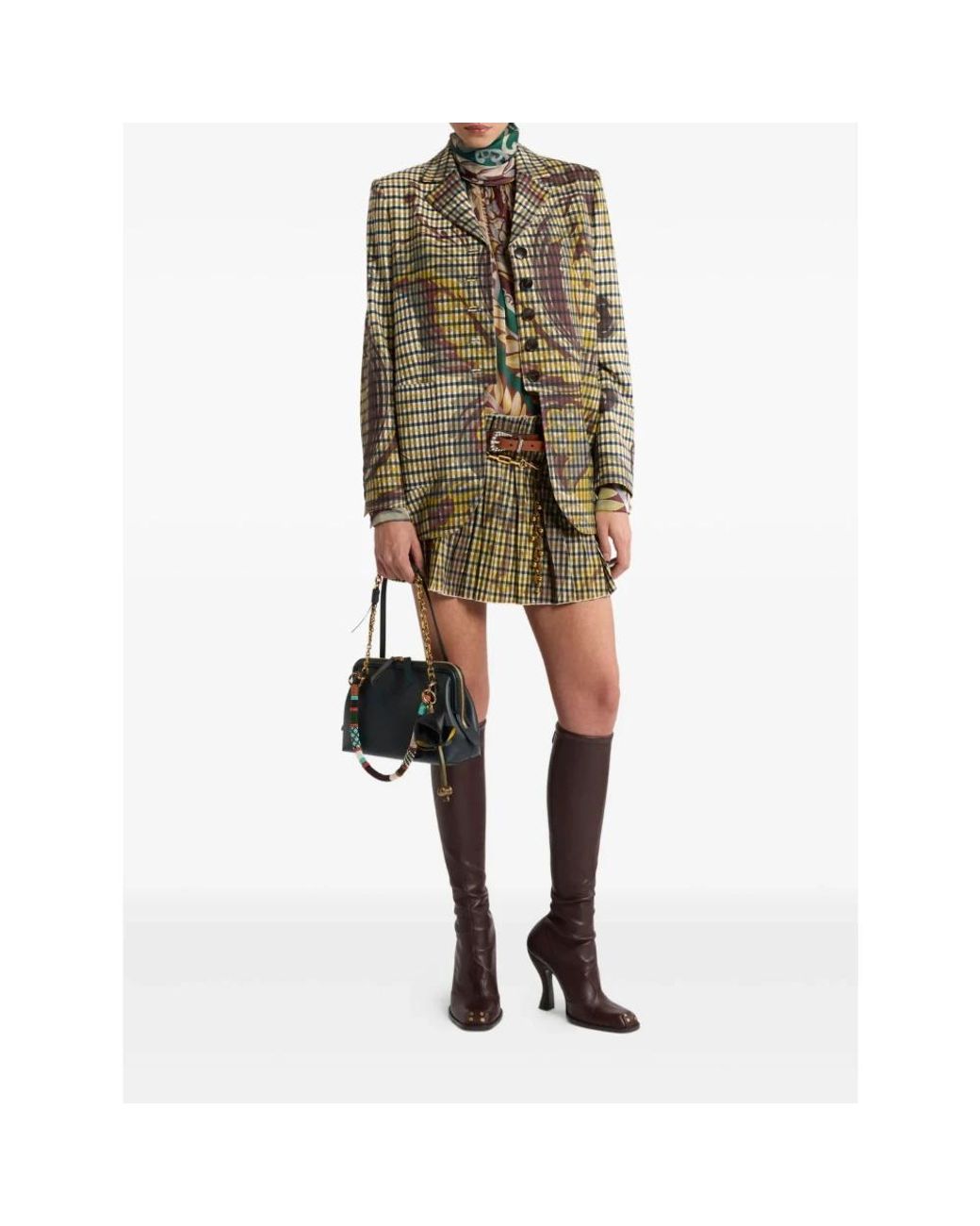 Etro Green Floral-Print Turtleneck Blouse