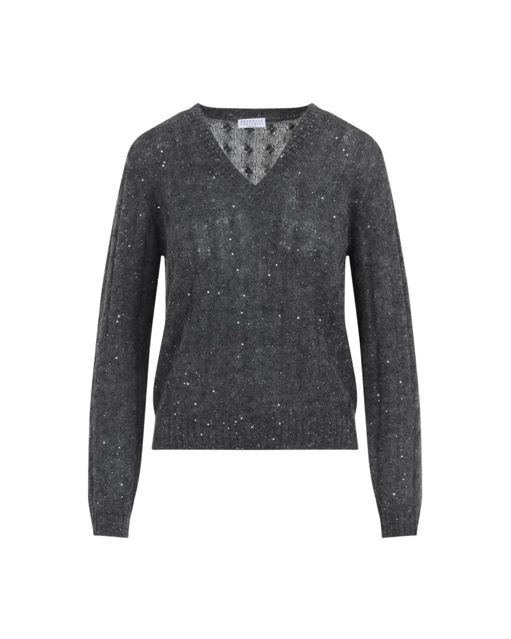 Brunello Cucinelli Gray Kabelstrick-Pullover Mit V-Ausschnitt