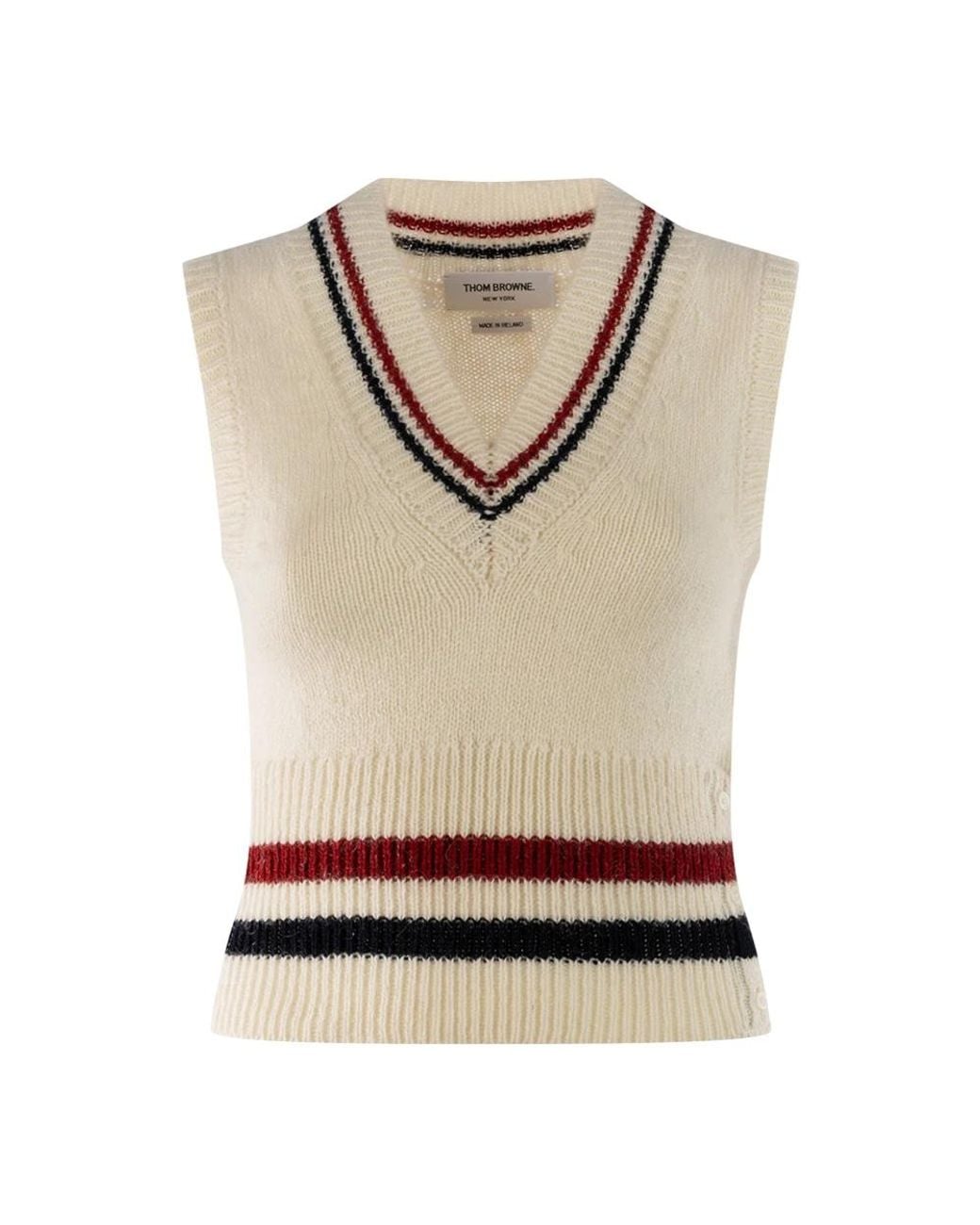 Thom Browne V-Hals Gebreide Trui in het Natural