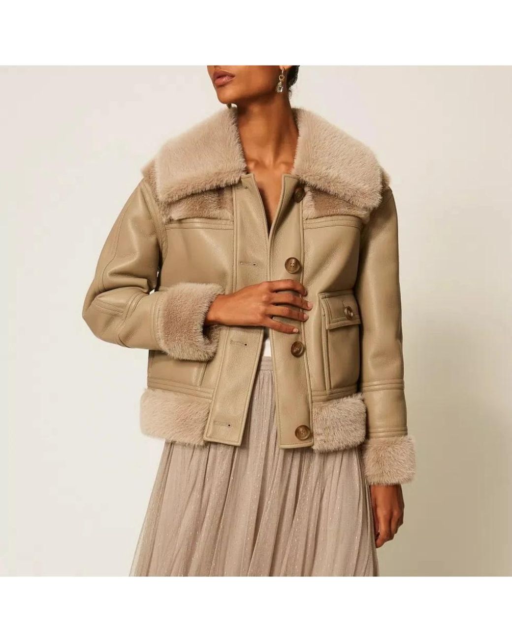 Twinset Natural Faux Fur & Shearling Jackets